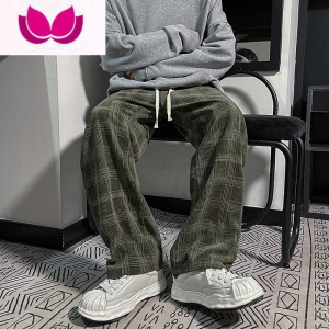 七斓格子裤男英伦直筒垂感ins潮牌港风日系潮流休闲复古宽松裤子