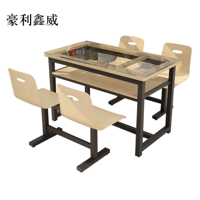 豪利鑫威餐桌4人学校食堂小吃店快餐桌椅饭堂钢化玻璃桌1200*600*750含椅