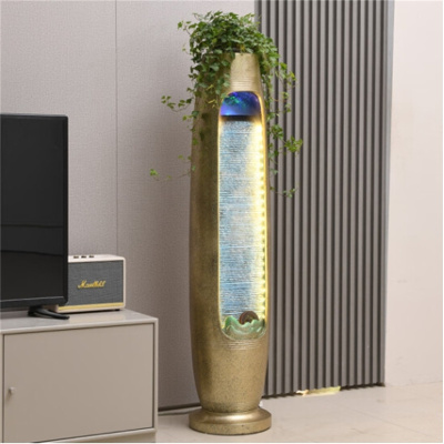 乘功新现代时尚轻奢流水摆件循环水客厅玄关电视柜办公室开业乔迁礼物 细水长流金色-A款字体可定制