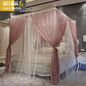 双层纱宫廷公主风蚊帐家用1.5m1.8m床加密加厚落地式支架欧式床幔 三维工匠