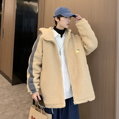 NEWLAKE2020秋冬季新款羔毛外套男士韩版潮牌加绒棉服宽松连帽夹克棉衣棉衣