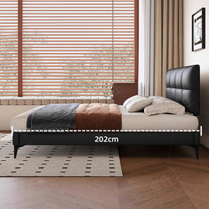 极窄系列头层牛皮床主卧次卧双人大床实木真皮极简婚床