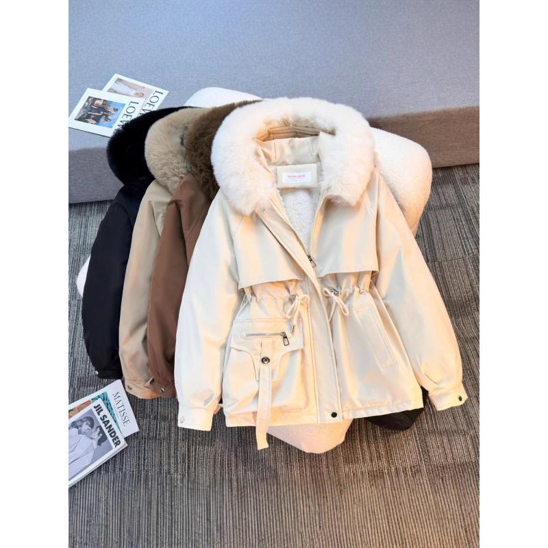 冬季新款派克服女连帽大毛领时尚百搭简约棉衣女棉服