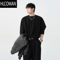 HLCOMAN双面德绒打底衫男潮牌宽松休闲圆领长袖T恤加厚内搭情侣卫衣