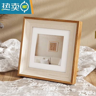 敬平复古相框摆台挂墙洗照片正方形6寸七小画框展示桌面摆件定制ins风 白木色 6寸[挂摆两用]可放10.2*15.2厘米