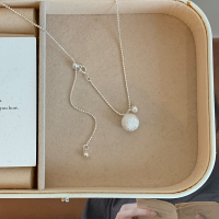 s925纯银磨砂圆球吊坠项链女款2025新款可抽拉毛衣链Y字链潮送女朋友老婆情人节七夕生日礼物