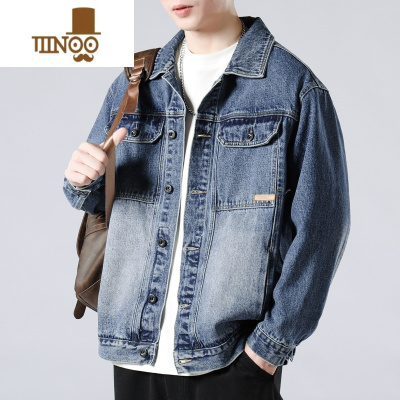YANXU秋季新款牛仔外套男宽松潮流百搭帅气上衣水洗翻领复古休闲夹克