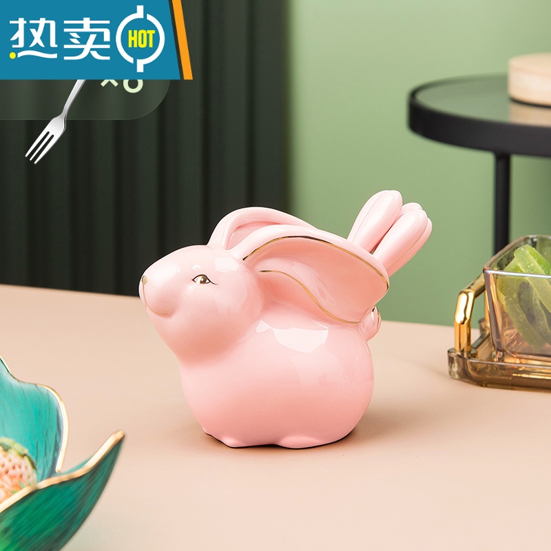 敬平水果叉子高端家用套装儿童安全勺不锈钢咖啡勺小勺子杯子用搅拌勺 樱花粉兔子+6叉牙签