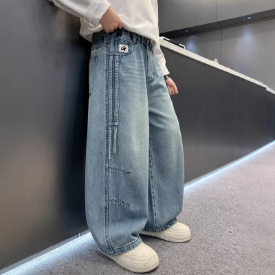 男童春装裤子2026新款中大童春秋款男孩直筒春季儿童工装牛仔长裤