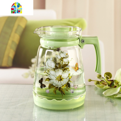 家用大容量印花冷水壶玻璃泡茶壶凉白开水杯套装 FENGHOU 升云壶繁花见一壶六杯凉水壶