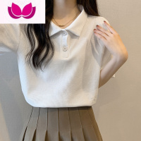 七斓夏季2023新款正肩polo衫短袖T恤女设计感华夫格翻领宽松显瘦上衣