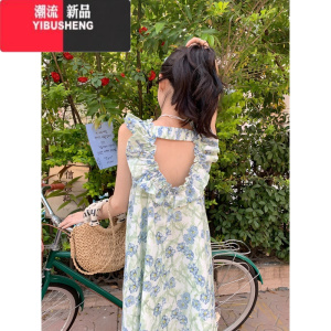 YIBUSHENGDIAMOND◆小飞袖设计感碎花裙露背温柔度假风出游吊带海边连衣裙