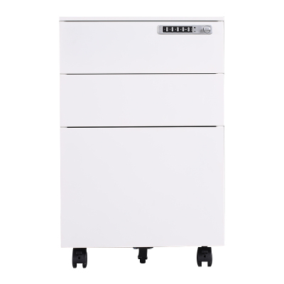 臻远 办公移动柜钢制活动柜带轮移动文件柜办公室矮柜 侧拉白色国保锁