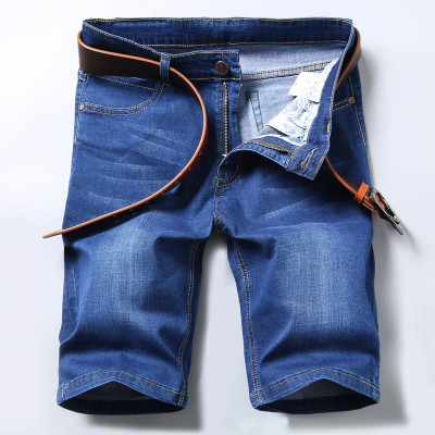 W0WF微弹力男士直筒修身牛仔短裤夏季宽松大码男装运动跑步中裤