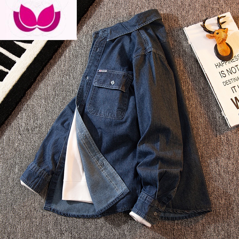 七斓牛仔衬衫男长袖日系复古ins潮牌高级感男士工装休闲衬衣潮流外套