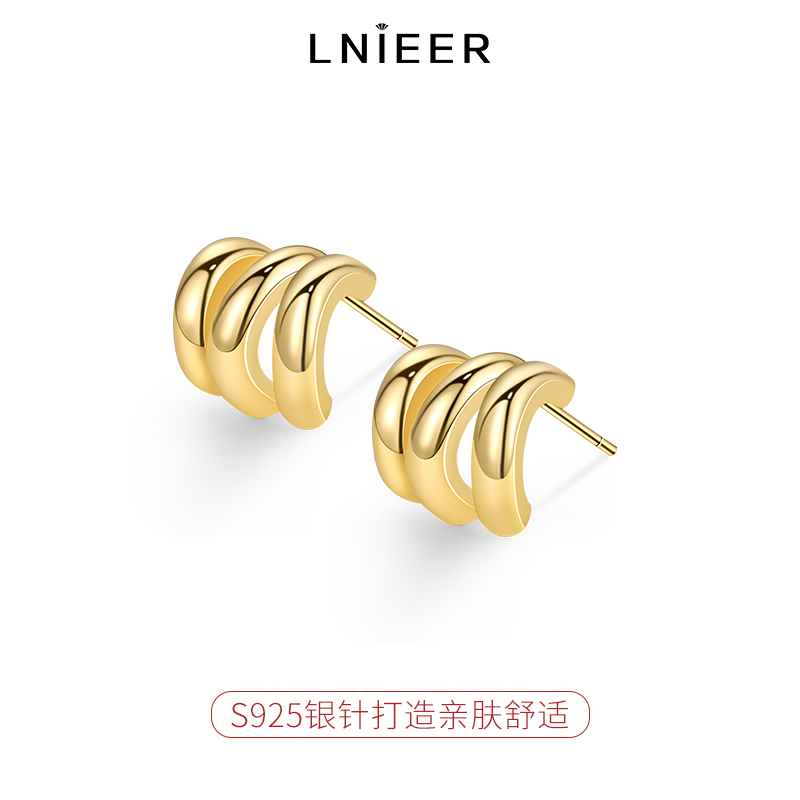高级感简约S925银针小众设计多层耳钉百搭耳环冷淡风简约ins学生送女朋友老婆情人节七夕生日礼物