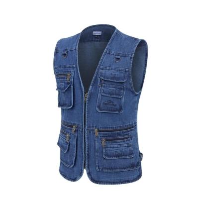 SUNTEK春秋款男士马甲中老年牛仔加肥加大多口袋户外休闲马夹男外套背心马甲/背心