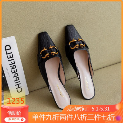 HUNNZ品牌轻奢女鞋穆勒鞋2021夏季新款凉拖女真皮包头欧美小跟中跟拖鞋外穿