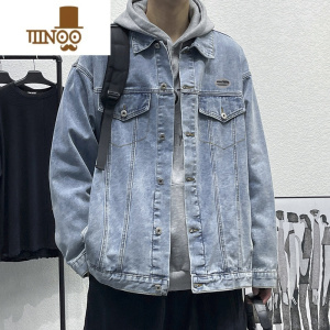 YANXU水洗复古牛仔外套男款潮牌宽松休闲工装夹克青少年秋装上衣服
