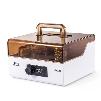 优必利手提印章盒财务印章箱多功能收纳箱可自由组合机械密码锁透明翻盖公章箱印章箱4656白咖