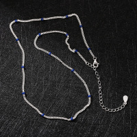 小众s925纯银克莱因蓝豆豆链条项链女锁骨链小众设计百搭裸链子送女朋友老婆情人节七夕生日礼物