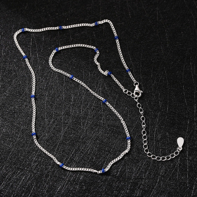 小众s925纯银克莱因蓝豆豆链条项链女锁骨链小众设计百搭裸链子送女朋友老婆情人节七夕生日礼物