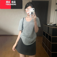 YIBUSHENG正肩短袖t恤女季2024新款设计感小众独特别致漂亮宽松显瘦上衣