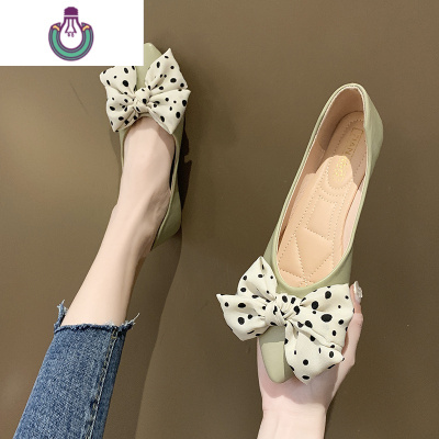 FISHBASKET单鞋女2020春季新款百搭尖头浅口女鞋仙女风蝴蝶结平底鞋豆豆鞋女休闲鞋