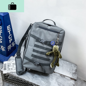 男士潮牌书包女韩版高中大学生大容量背包帆布旅行包男多用双肩包NEW LAKE 深灰色+青蛙挂件收藏宝贝送5徽章