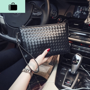 新款潮流编织手包手拿包女包 欧美大容量手抓包编制手包信封包潮NEW LAKE 黑色女手包 黑色