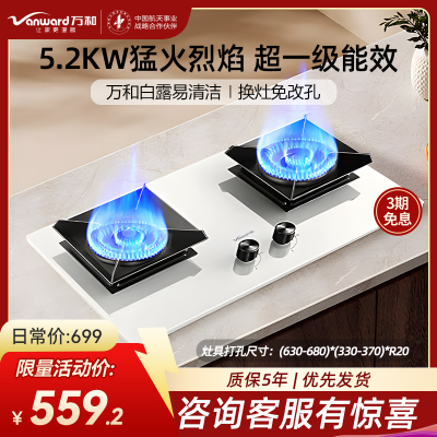 万和[白露]灶具5.2KW大火力燃气灶天然气 超一级能效猛火灶 可调节底盘 白色盐系 JZT-C5L90W