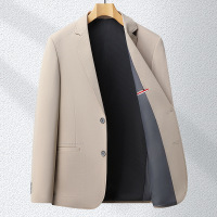 春秋薄款口袋绣花男式西服锦纶弹力免烫小西装纯色休闲单西男