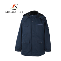 双惠男女款冬季标志工作服上衣SHW-35,填充3M高效暖棉,黑色带毛领活壳155-195