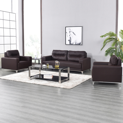 迈亚办公沙发茶几组合商务洽谈会客真皮单人三人接待室皮沙发