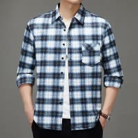 春秋新款中青年休闲百搭长袖含绵羊毛衬衫时尚外套青春潮流