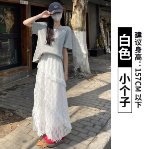 白色蕾丝半身裙女夏季2026新款高腰a字网纱长裙小个子夏天蛋糕裙