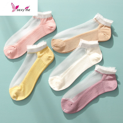 袜子女短袜夏薄款网红水晶透明玻璃丝船袜浅口韩版日系棉袜ins潮FISHBASKET袜子