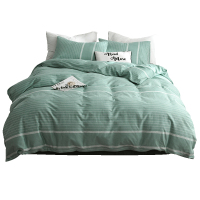 美帮汇床单被套四件套全棉男孩简约全棉220.240床笠款北欧风条纹三件套