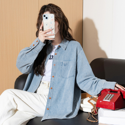 [3件8.5折135.9元,叠加优惠券]唐狮牛仔衬衫女秋冬新款衬衫外套宽松学院风内搭衬衣法式女