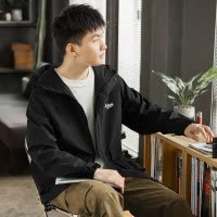 [1.5折价85.9元叠加优惠券]唐狮外套男春秋男士外套夹克外套男式夹克男连帽前胸小印花外套