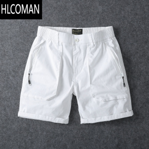 HLCOMAN2025夏季新款四分工装短裤男款潮牌宽松直筒弹力白色休闲中裤