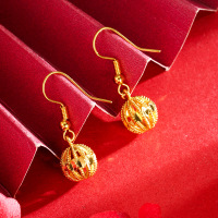 2023新款越南沙金玲珑绣球耳环镀金镂空转运球仿黄金耳饰久不褪色送女朋友老婆情人节七夕生日礼物