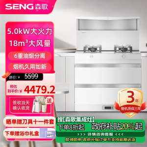 森歌(SENG)L1海豚系列二星级消毒白色集成灶一体灶 家用新风系统消毒柜集成柜抽油烟机一体机套装 白色 天然气