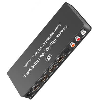 阿音HD350HDMI三进一切换分配器3进1出4k高清音频分离光纤同轴莲花功放音箱ARC回传分线器