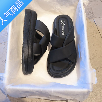 SUNTEK网红厚底拖鞋外穿女夏季2023欧货凉鞋增高高级感炸街凉拖软底