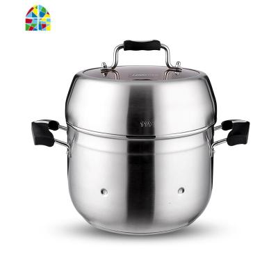 蒸锅家用304不锈钢钢筋锅蒸馒头2层电磁炉大容量 FENGHOU 32cm