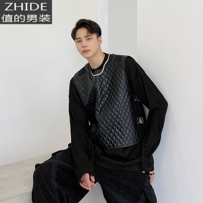 SUNTEK抖音同款衣服黑色机能工装战术皮马甲男女嘻哈潮牌卡扣小众暗黑男马甲/背心 黑色 均码