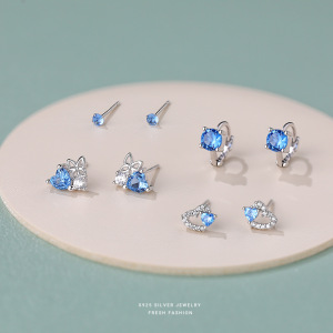 云小舒蓝色系耳饰女s925纯银简约韩版耳钉时尚百搭耳环高级感耳圈送女朋友老婆情人节七夕生日礼物