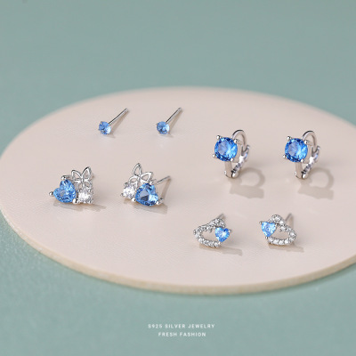 云小舒蓝色系耳饰女s925纯银简约韩版耳钉时尚百搭耳环高级感耳圈送女朋友老婆情人节七夕生日礼物