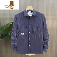 YANXU秋季新款日系工装条纹长袖衬衫男士外穿休闲时尚衬衣外搭潮男